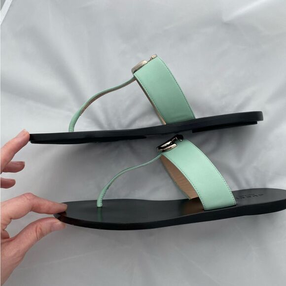 Gucci Marmont GG Thong Leather Water Green EU 37.5 US 7.5 Flip Flop Flat Sandals - Picture 11 of 16